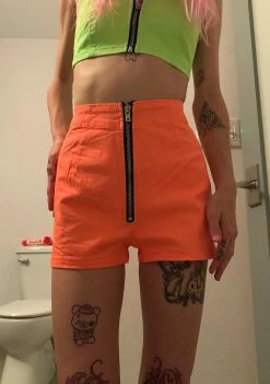 Tripp NYC Neon Orange Zip Up Shorts Bottoms