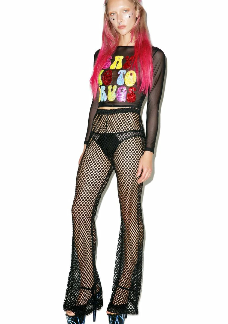 Tripp NYC Bottoms Mary Q Fishnet Flare Pants 4 Tripp NYC Bottoms Mary Q Fishnet Flare Pants