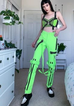Tripp NYC Bottoms Neon Lime Zipper Strap Cargo Pants 7 Tripp NYC Bottoms Neon Lime Zipper Strap Cargo Pants