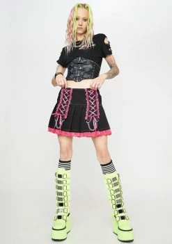 Tripp NYC Pink Lace Pleated Skirt