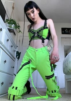 Tripp NYC Bottoms Neon Lime Zipper Strap Cargo Pants