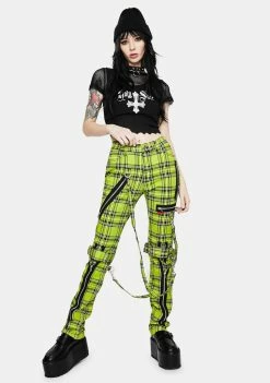 Tripp NYC Neon Lime Plaid Bondage Pants