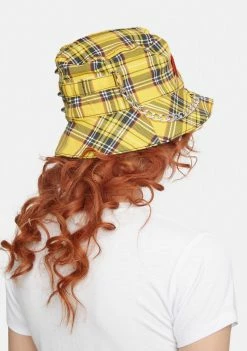 Tripp NYC Yellow Plaid Bondage Bucket Hat 6 Tripp NYC Yellow Plaid Bondage Bucket Hat