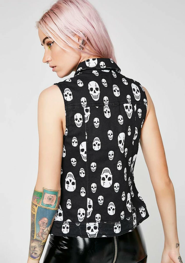 Tripp NYC Outerwear Toxic Skull Jean Jacket Vest 6 Tripp NYC Outerwear Toxic Skull Jean Jacket Vest