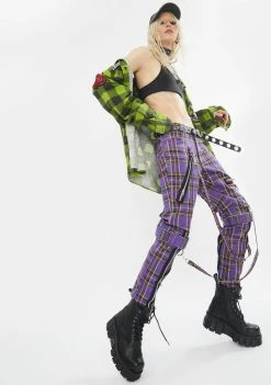 Tripp NYC Violet Plaid Bondage Pants Bottoms