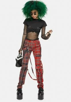 Tripp NYC Bottoms Red Split Leg Plaid Bondage Pants 8 Tripp NYC Bottoms Red Split Leg Plaid Bondage Pants
