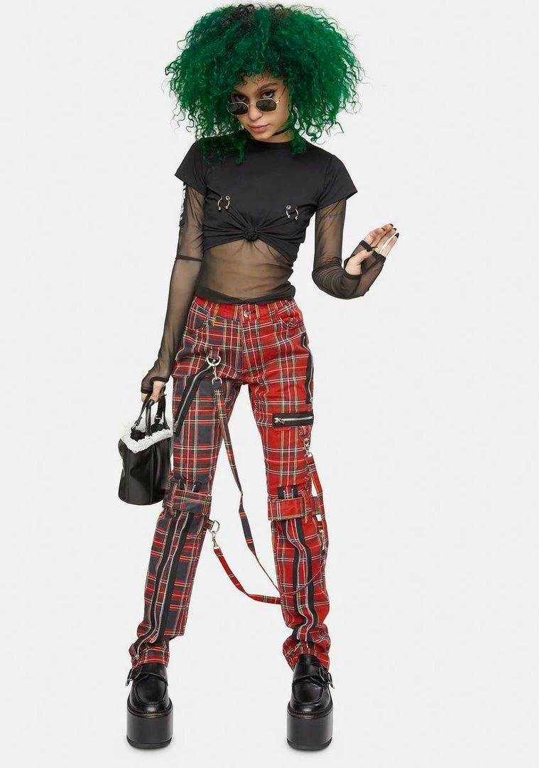 Tripp NYC Bottoms Red Split Leg Plaid Bondage Pants 5 Tripp NYC Bottoms Red Split Leg Plaid Bondage Pants