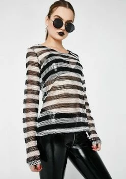 Tripp NYC Long Sleeve Striped Mesh Top