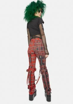 Tripp NYC Bottoms Red Split Leg Plaid Bondage Pants 9 Tripp NYC Bottoms Red Split Leg Plaid Bondage Pants