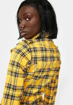 Tripp NYC Yellow Plaid Wild Child Moto Jacket Outerwear