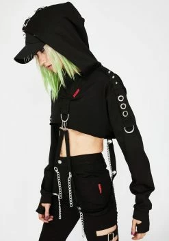 Tripp NYC Chain Strap Crop Hoodie Tops