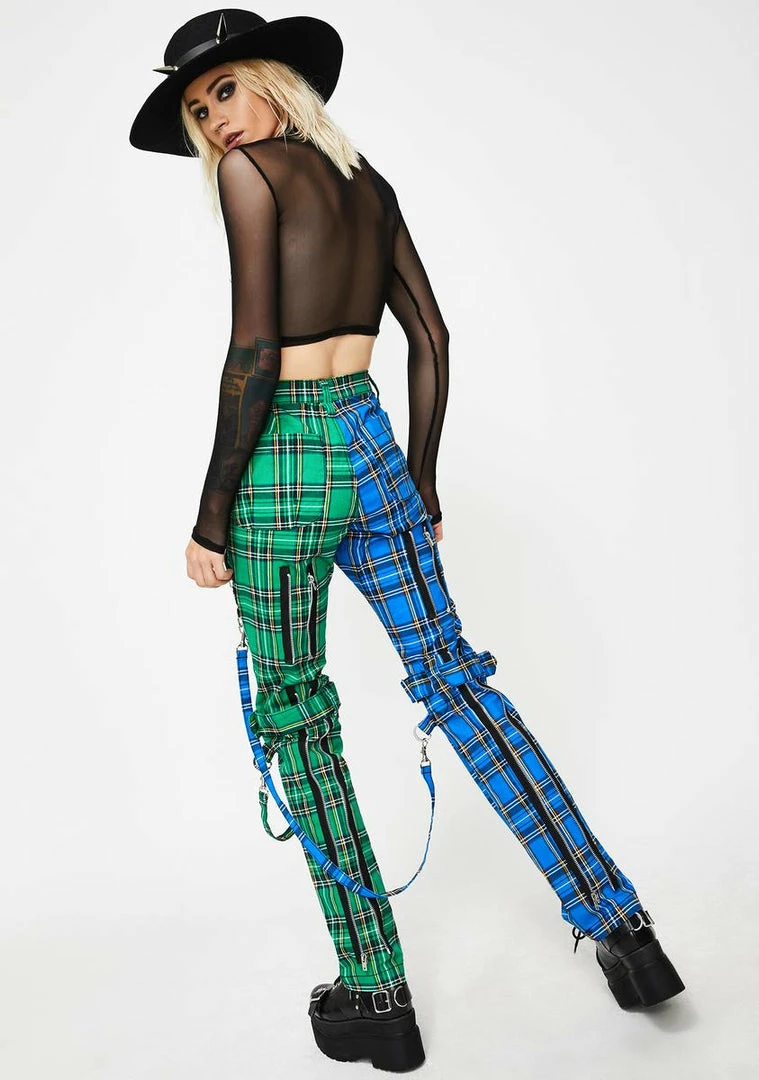 Tripp NYC Bottoms Split Leg Blue Plaid Bondage Pants 6 Tripp NYC Bottoms Split Leg Blue Plaid Bondage Pants