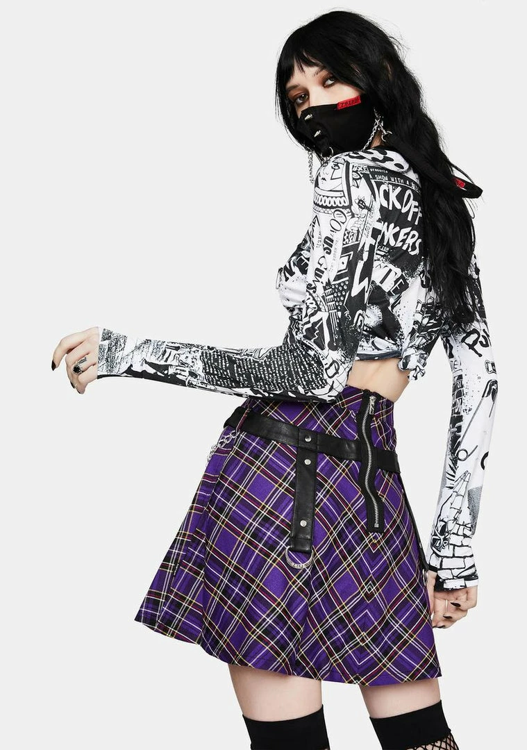 Tripp NYC Bottoms Purple Plaid Harness Strap Chain Mini Skirt 6 Tripp NYC Bottoms Purple Plaid Harness Strap Chain Mini Skirt