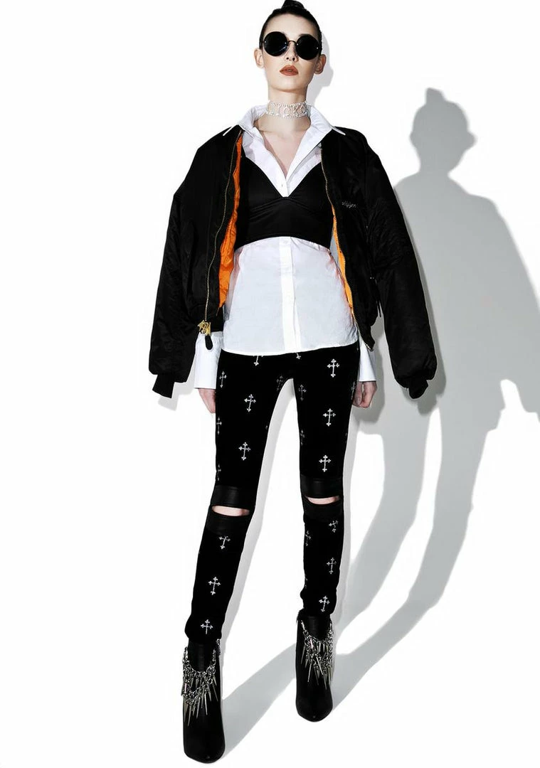 Tripp NYC Bottoms Metallic Cross Velvet Leggings 4 Tripp NYC Bottoms Metallic Cross Velvet Leggings