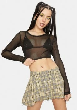 Tripp NYC Long Sleeve Crop Fishnet Top