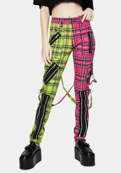 Tripp NYC Bottoms Lime Pink Madness Plaid Pants