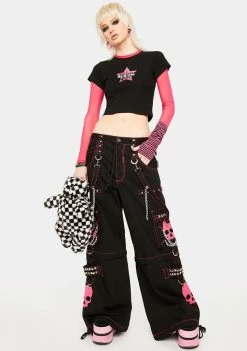 Tripp NYC Pink Super Skull Wide Leg Pants