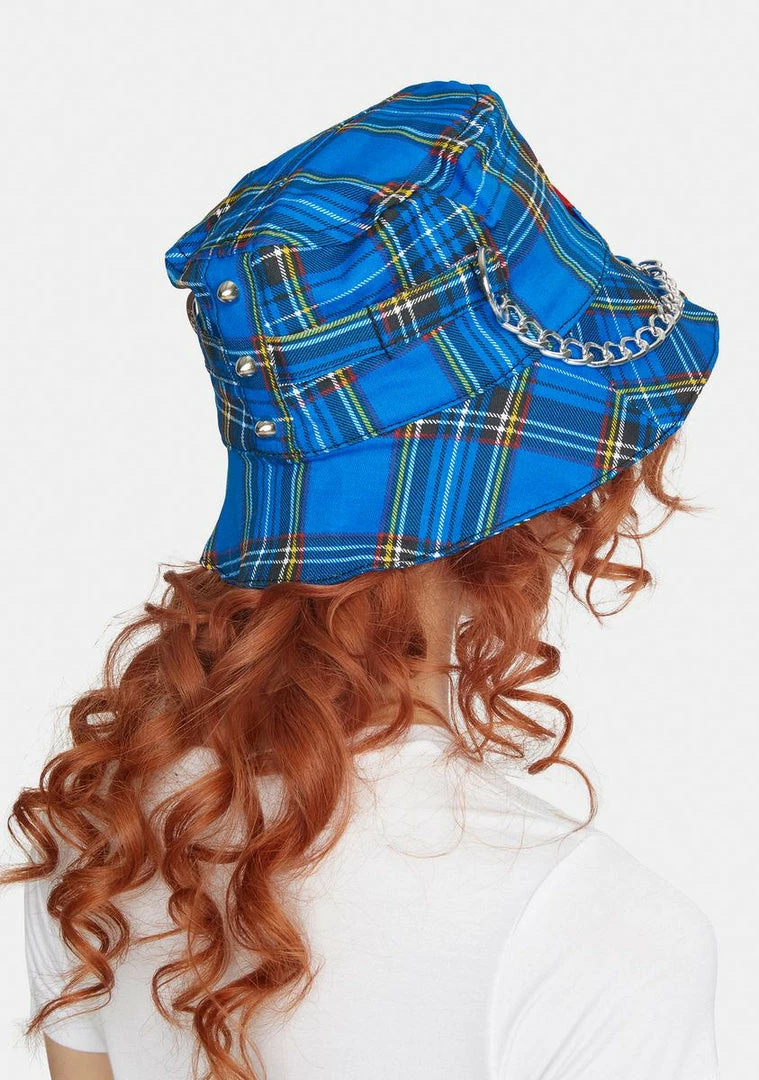 Tripp NYC Hats Blue Plaid Bondage Bucket Hat 5 Tripp NYC Hats Blue Plaid Bondage Bucket Hat