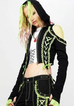 Tripp NYC Outerwear Green Lace Crop Hoodie