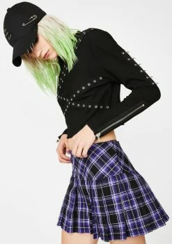 Tripp NYC Bottoms Purple Pleated Plaid Mini Skirt