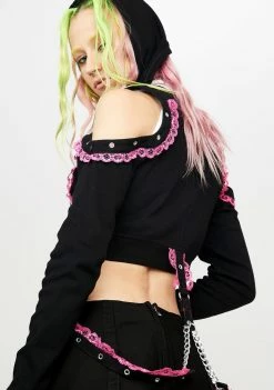 Tripp NYC Outerwear Pink Lace Crop Hoodie