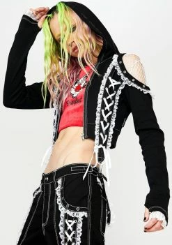 Tripp NYC Tops Lace Crop Hoodie