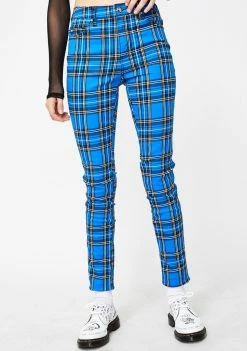 Tripp NYC Bottoms Blue Plaid T-Back Skinny Jeans