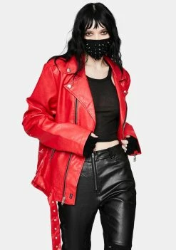Tripp NYC Outerwear Classic Red Moto Jacket