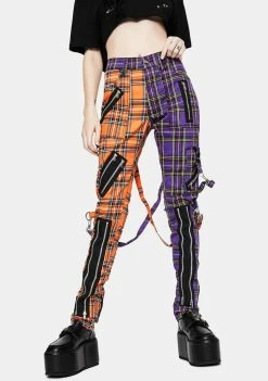 Tripp NYC Orange Purple Madness Plaid Pants