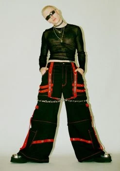 Tripp NYC Black Red Chain And Zipper Pants