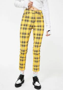 Tripp NYC Yellow Plaid T-Back Skinny Jeans Bottoms