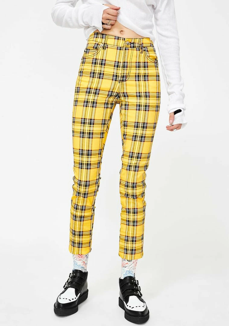 Tripp NYC Yellow Plaid T-Back Skinny Jeans Bottoms 3 Tripp NYC Yellow Plaid T-Back Skinny Jeans Bottoms