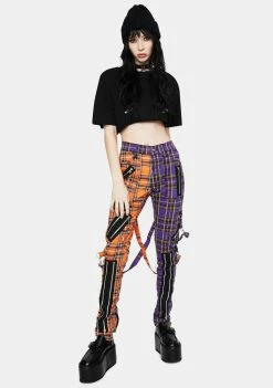 Tripp NYC Orange Purple Madness Plaid Pants
