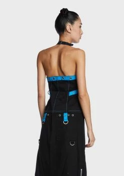 Tripp NYC Black/Blue Multi Eyelet Corset Top