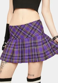 Tripp NYC Woven Purple Plaid Pleated Mini Skirt Bottoms