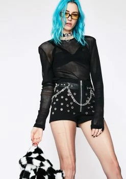 Tripp NYC Denim Grommet And Chain Short Bottoms