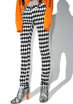 Tripp NYC Bottoms White & Black Harlequin Skinny Jeans