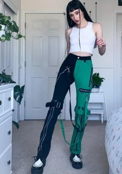 Tripp NYC Green And Black Split Bondage Pants Bottoms