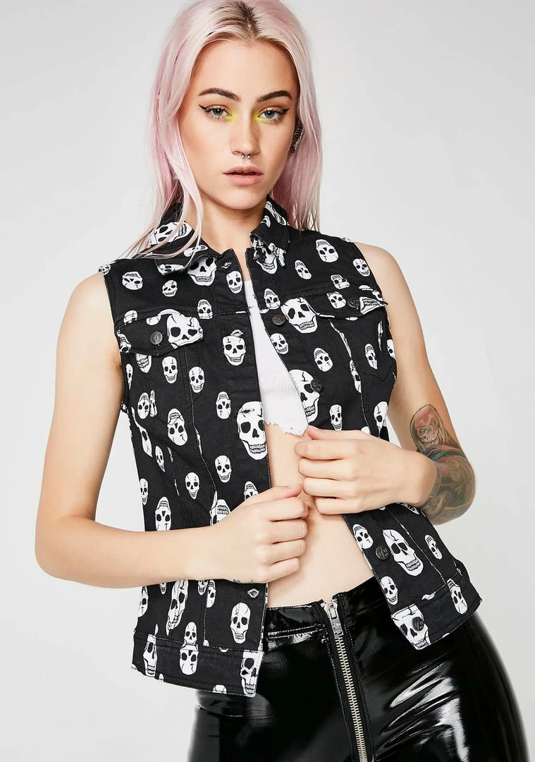 Tripp NYC Outerwear Toxic Skull Jean Jacket Vest 3 Tripp NYC Outerwear Toxic Skull Jean Jacket Vest