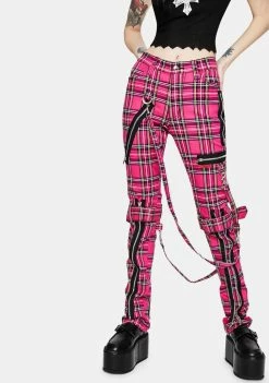 Tripp NYC Neon Pink Plaid Bondage Pants Bottoms