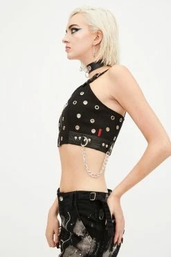 Tripp NYC Tops Grommet And Chain Crop Top