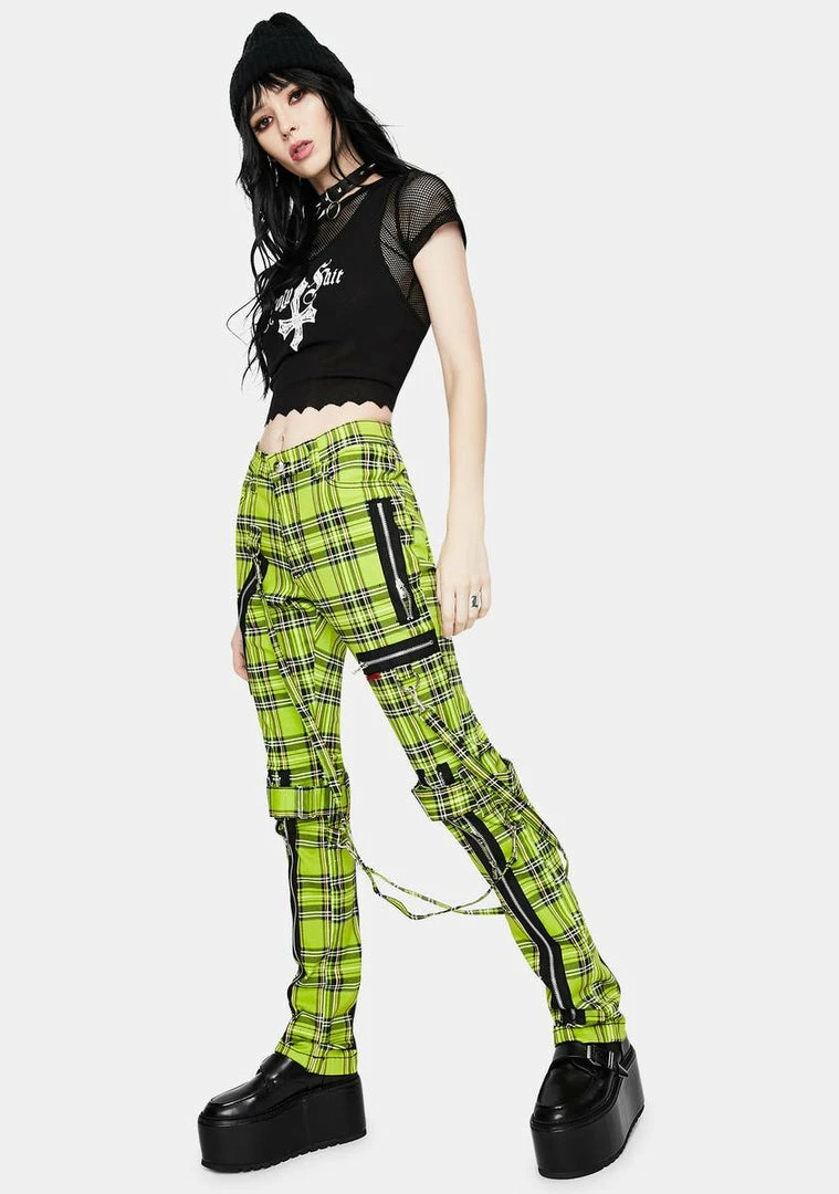 Tripp NYC Neon Lime Plaid Bondage Pants 5 Tripp NYC Neon Lime Plaid Bondage Pants