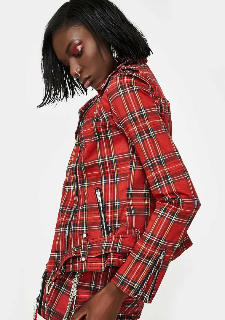Tripp NYC Outerwear Red Plaid Wild Child Moto Jacket 6 Tripp NYC Outerwear Red Plaid Wild Child Moto Jacket