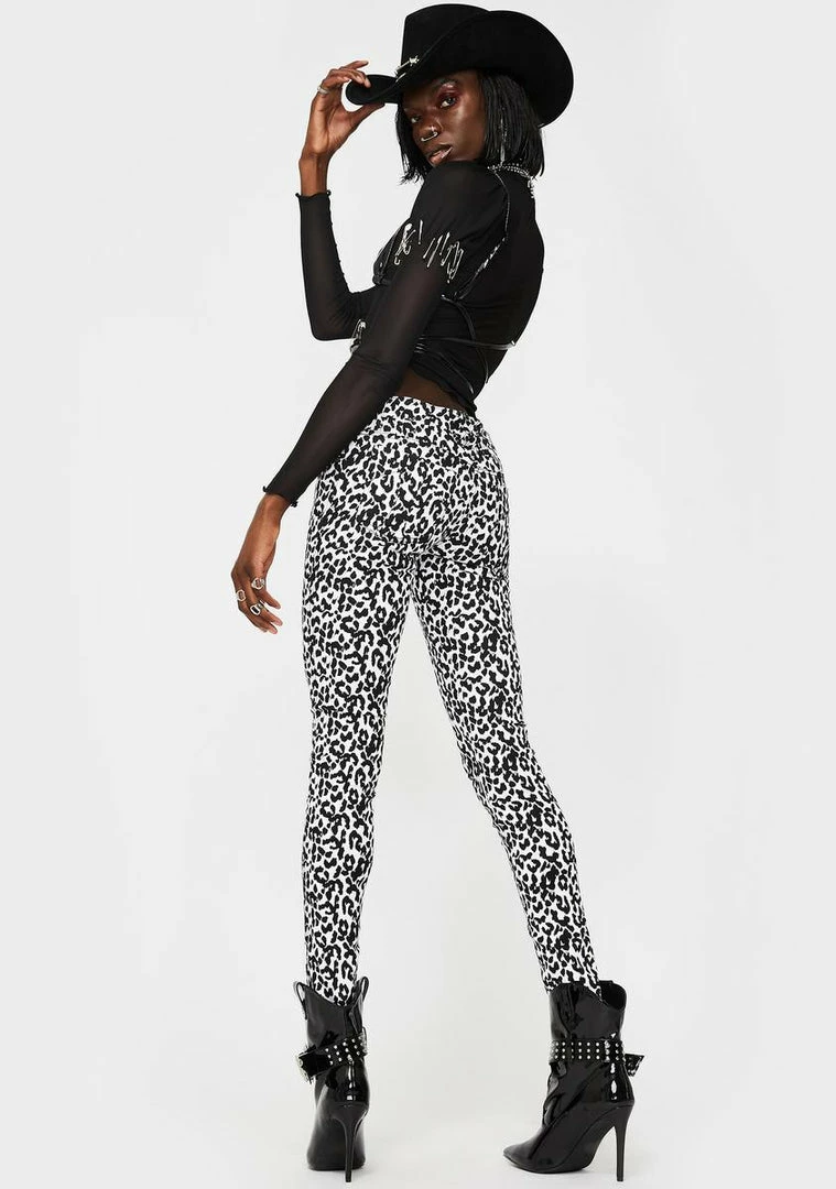 Tripp NYC White Leopard T-Back Skinny Jeans Bottoms 6 Tripp NYC White Leopard T-Back Skinny Jeans Bottoms