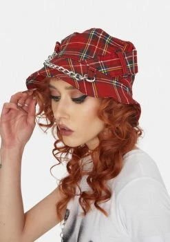 Tripp NYC Shop 17 Tripp NYC Red Plaid Bondage Bucket Hat