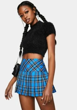 Tripp NYC Woven Blue Plaid Pleated Mini Skirt