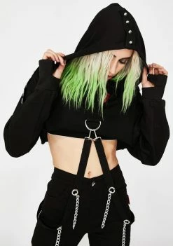 Tripp NYC Chain Strap Crop Hoodie Tops