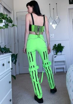 Tripp NYC Bottoms Neon Lime Zipper Strap Cargo Pants 9 Tripp NYC Bottoms Neon Lime Zipper Strap Cargo Pants