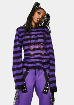 Tripp NYC Purple Rag Striped Sweater Tops