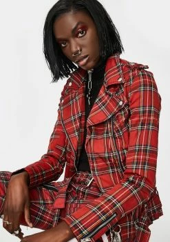 Tripp NYC Outerwear Red Plaid Wild Child Moto Jacket